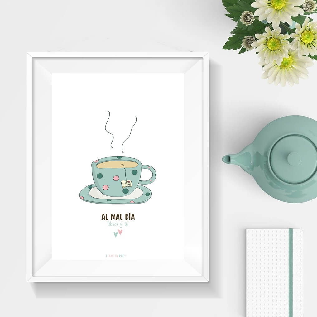 Lámina decorativa - Libros y té