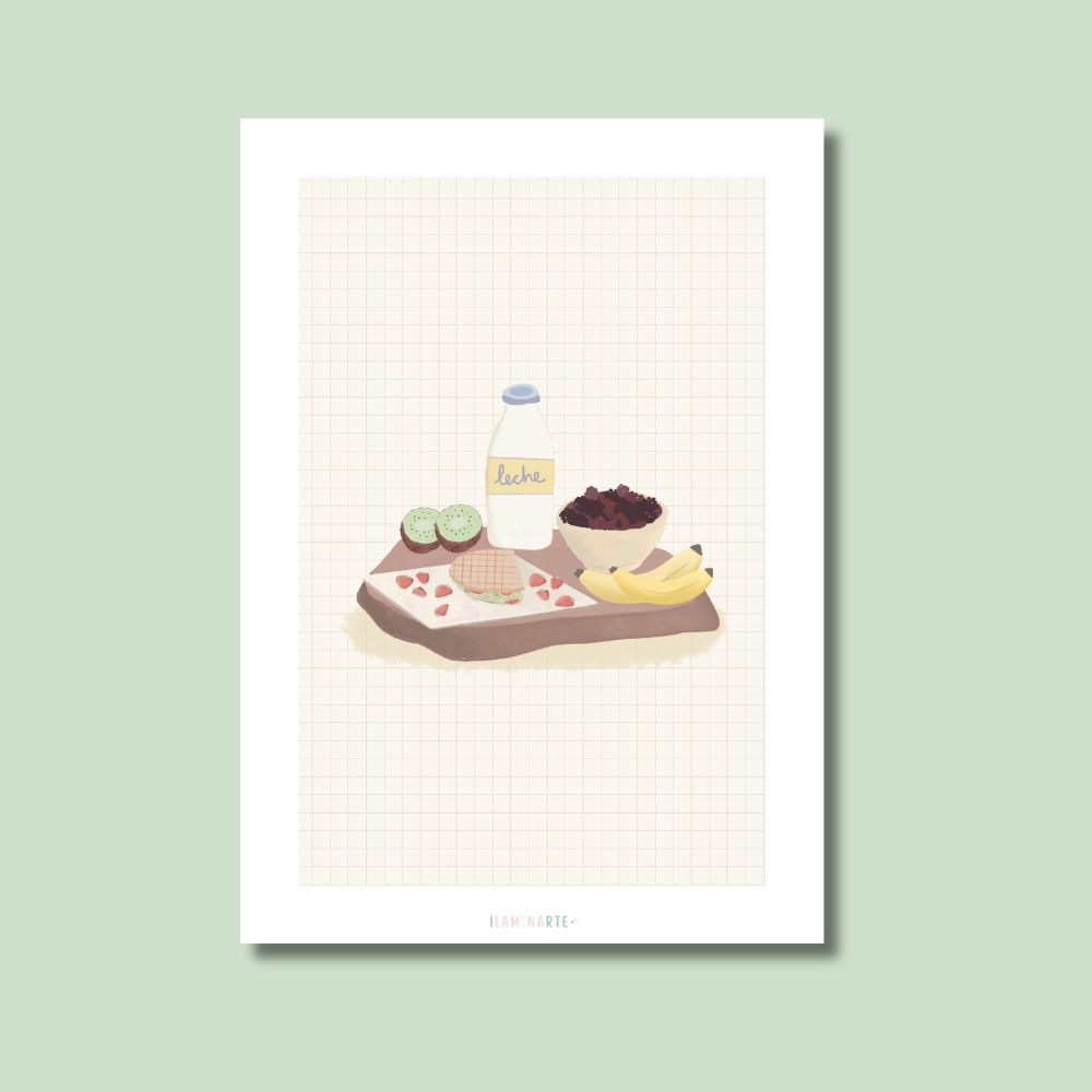 Lámina ilustrada - Desayuno en bandeja Lámina ilustrada - Desayuno en bandeja