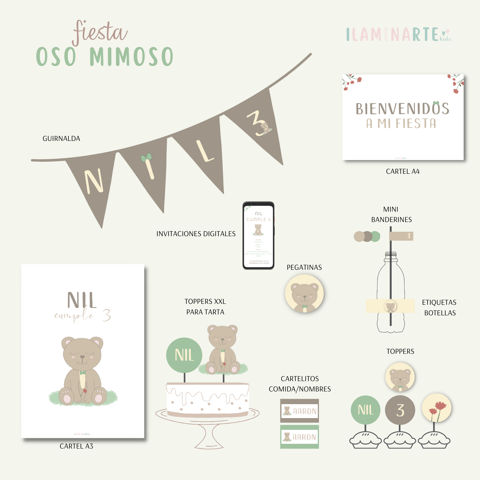 Papelería fiesta oso mimoso completa