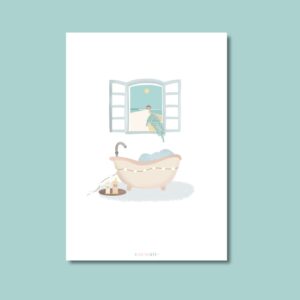 Lámina ilustrada - Baño con vistas al mar