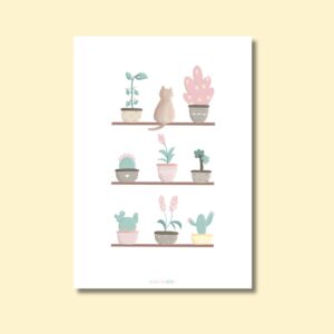 Lámina ilustrada - Rincón botánico (con gato)