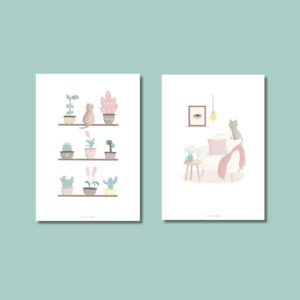 Pack de láminas ilustradas - Hogar gatuno