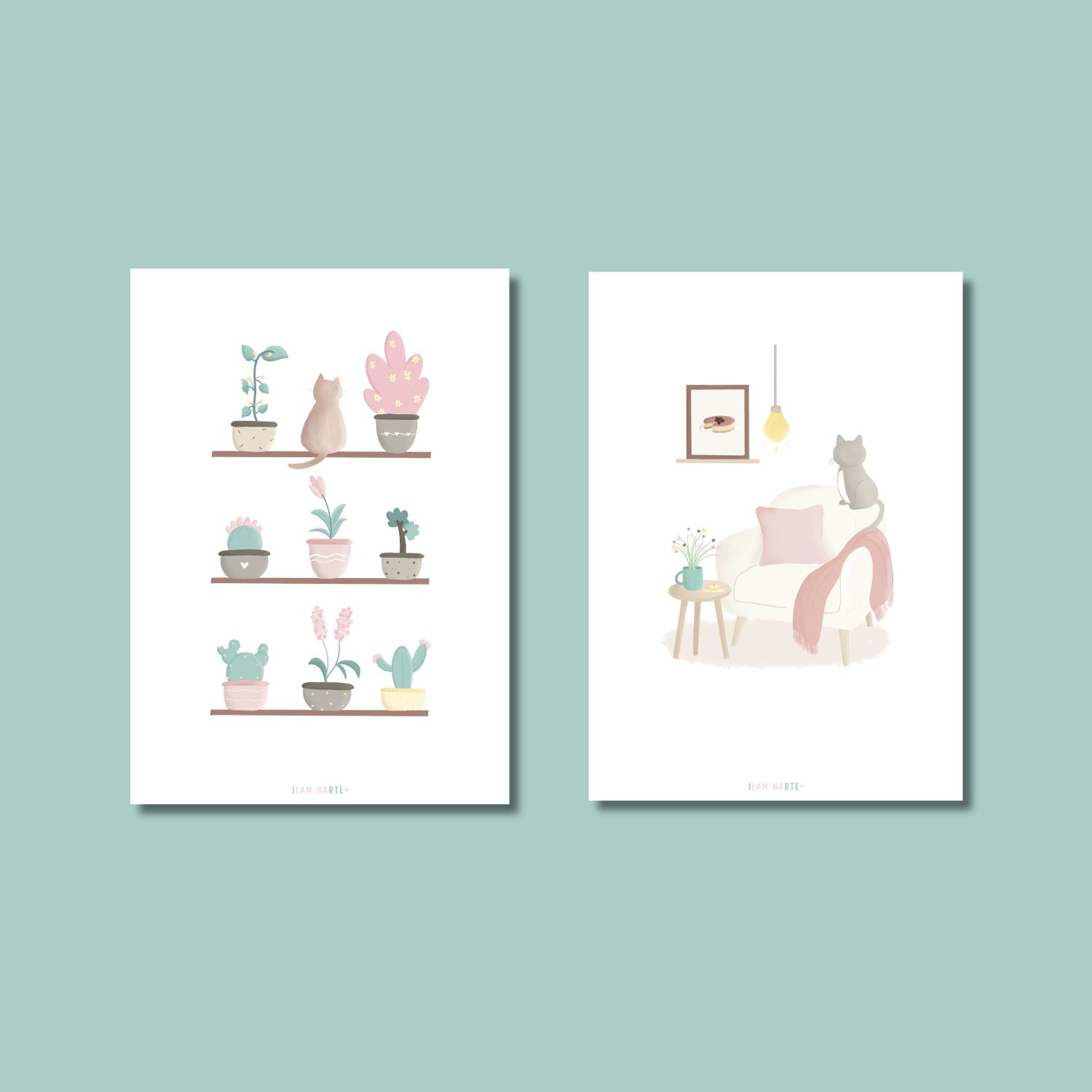 Pack de láminas ilustradas - Hogar gatuno Pack de láminas ilustradas - Hogar gatuno